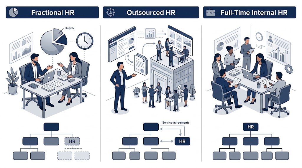 Fractional HR compared with outsourced and full-time HR