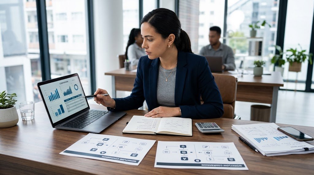 Small business owner organizing tasks with free business tools