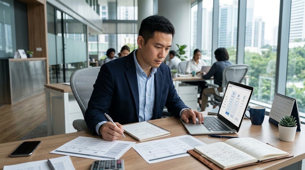 Business owner comparing tools before choosing a business resource