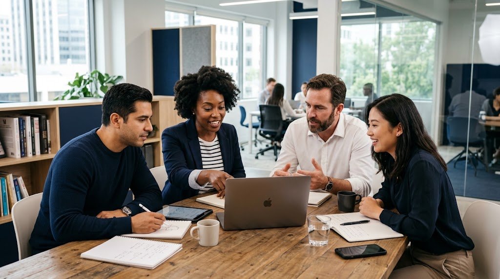 Business professionals collaborating