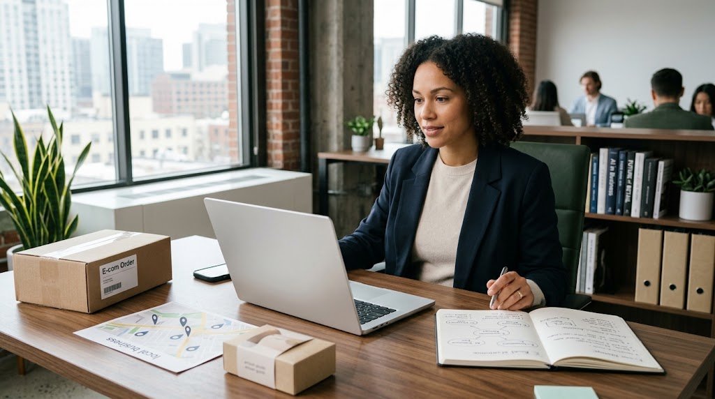 Entrepreneur researching small business opportunities for 2026
