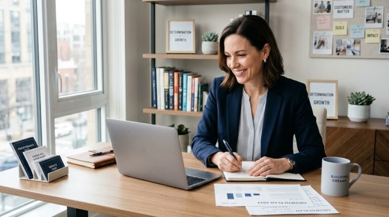 Small business owner working on business goals
