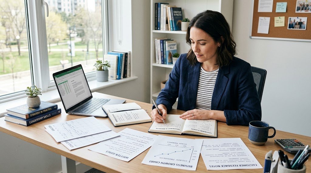 Small business owner planning goals and business growth