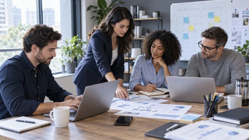 Small business team using digital tools to manage daily operations.
