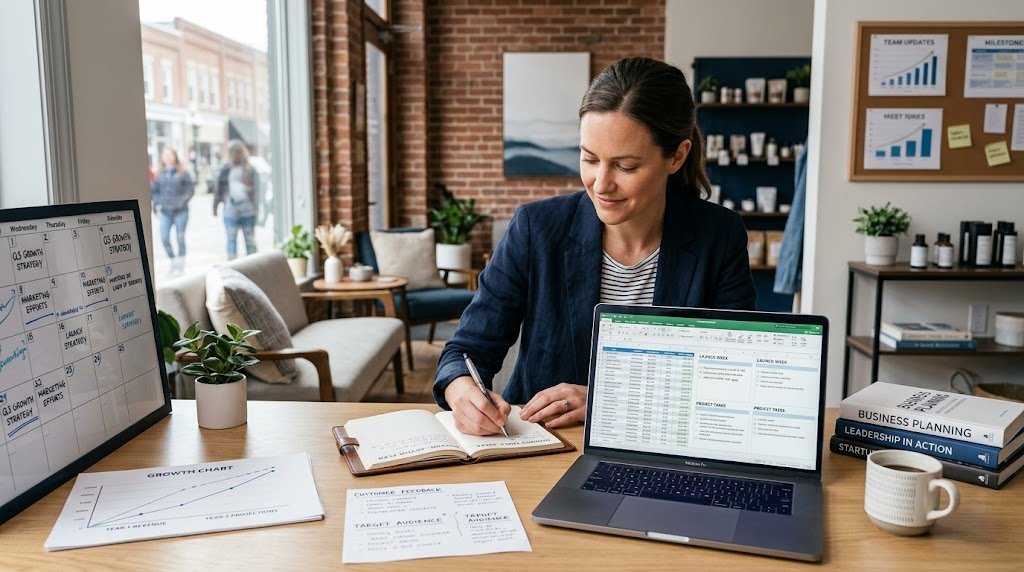 Small business owner planning goals and growth