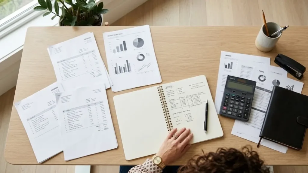 Invoices and accounting documents used to review business revenue