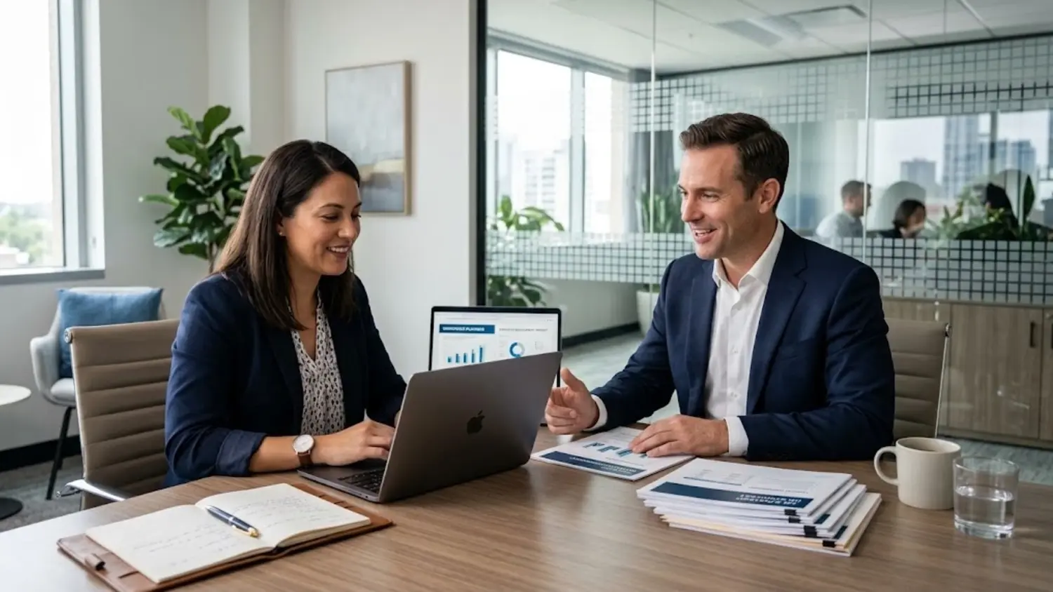 Small business owner meeting with an HR consultant to discuss employee management