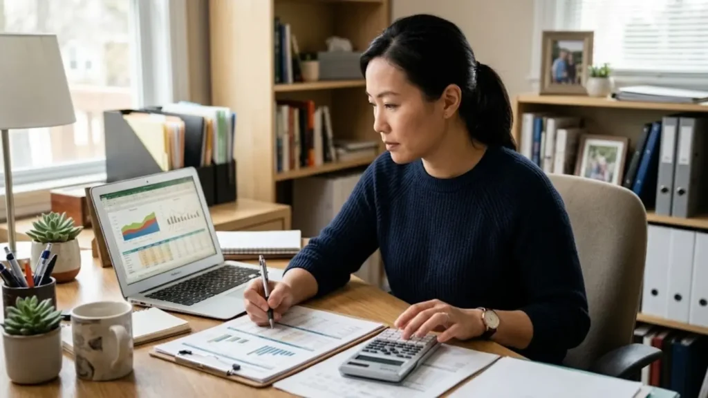 Business owner analyzing costs and profit before expansion