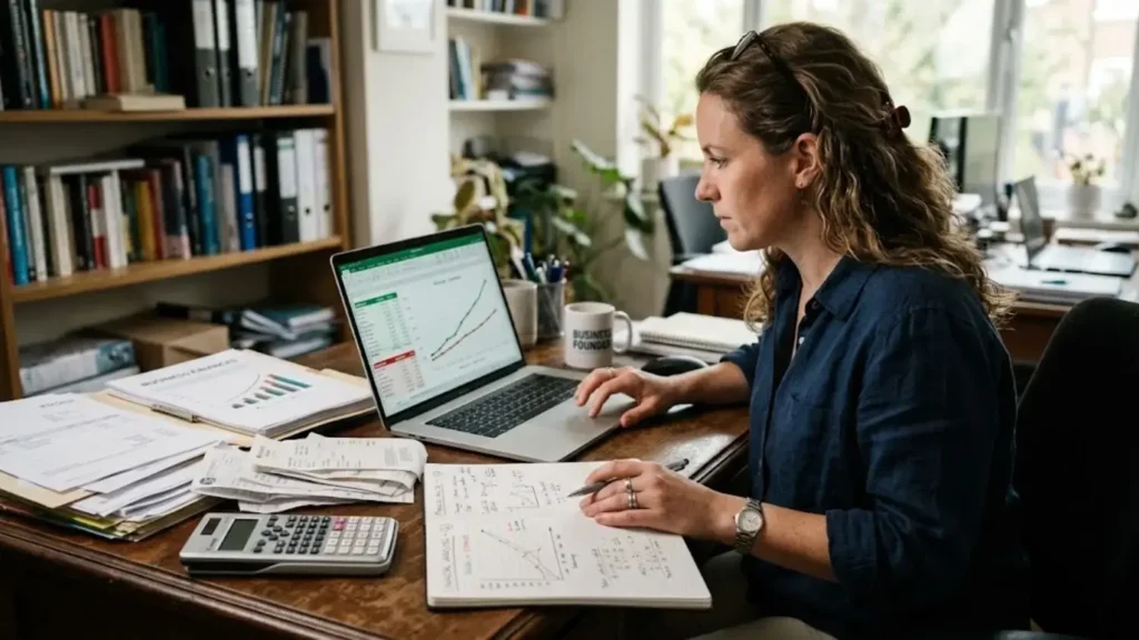 Business owner analyzing how revenue and expenses affect profit