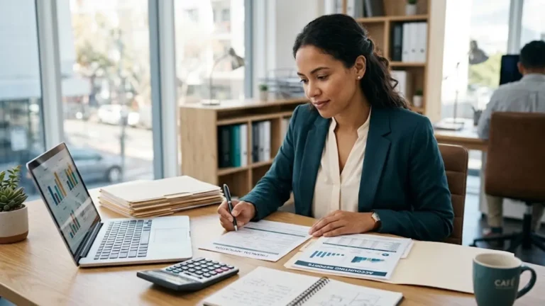 Small business owner checking accounting reports before completing a financial application