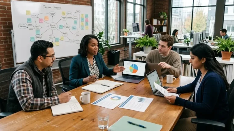 Nonprofit team creating a business plan and financial strategy