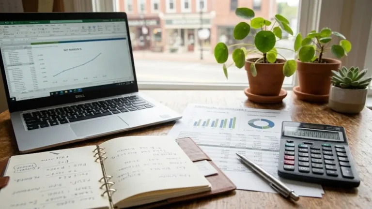 Financial worksheet and calculator used to evaluate business profit margin